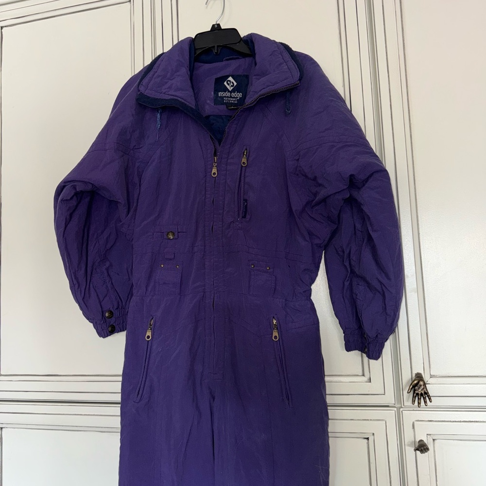Vintage Ski Suit Bibs one piece coveralls Inside Edge 80s 90s retro purple S - Picture 13 of 13